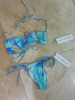 White Fox Boutique Aqua Tie-Dye Bikini Set